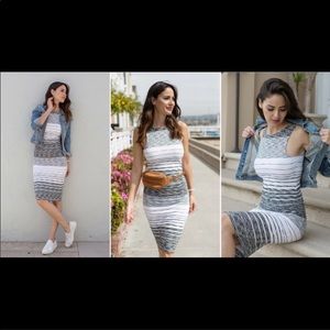 Athleta XSP Black & white striped ruched dress